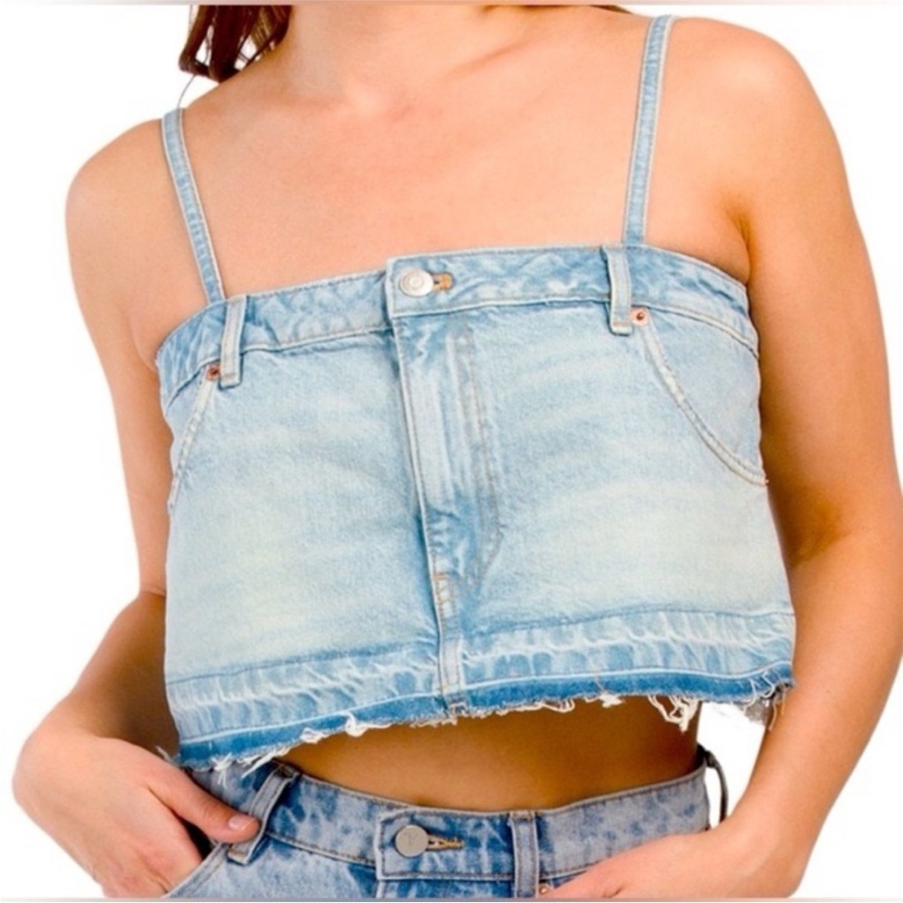 Zara Reconstructed Denim Cropped Top Festival Jean Top Size M NWT